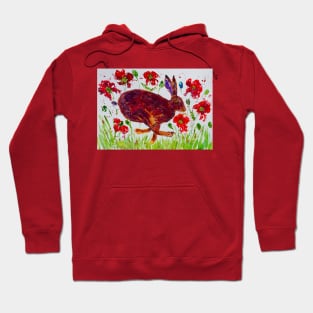 Hare Leaping among Poppies Hoodie